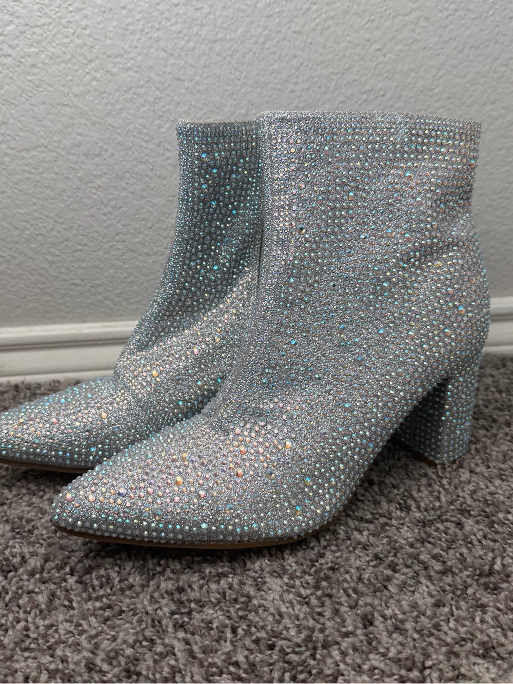 Women Champagne SilverRhinestone Blingy Pointed Ankle Boots Booties